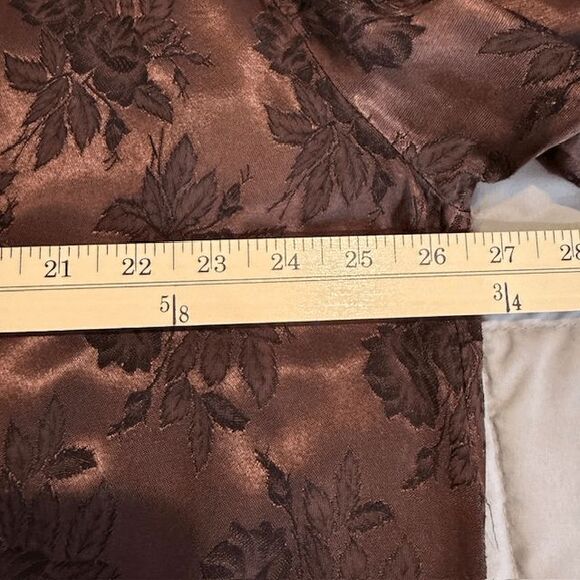 CP Shades Hand Dyed Brown Floral Jacquard Blouse Rayon Satin Size Small - Picture 6 of 10
